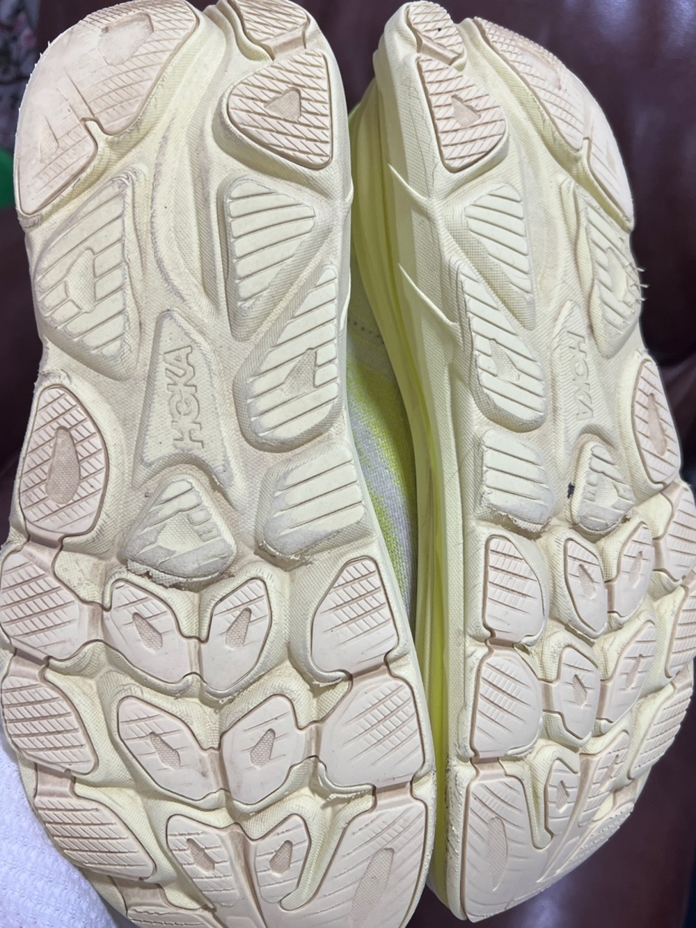 Hoka Clifton 10 Neon Yellow and Cream Road Running Shoes Size 14D - Picture 12 of 12